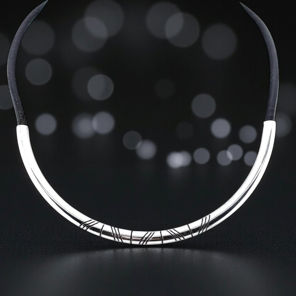 Vintage Mexican Sterling Silver Choker Necklace – Taxco Black Cord Collar